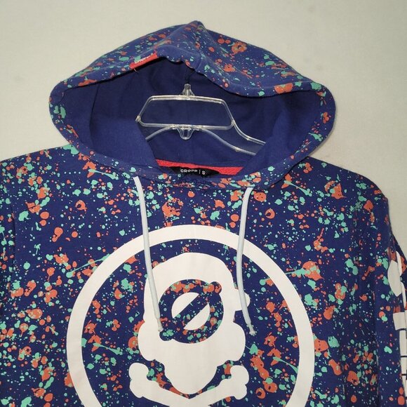 Cropp Progress Hoodie Adult S Blue Splash Paint Skull Crossbones Streetwear Flaw - Picture 2 of 14
